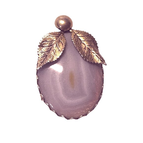 Vintage Purple Orca Agate Brooch Gold-Tone Leaf Natural Stone 2" - Picture 3 of 6